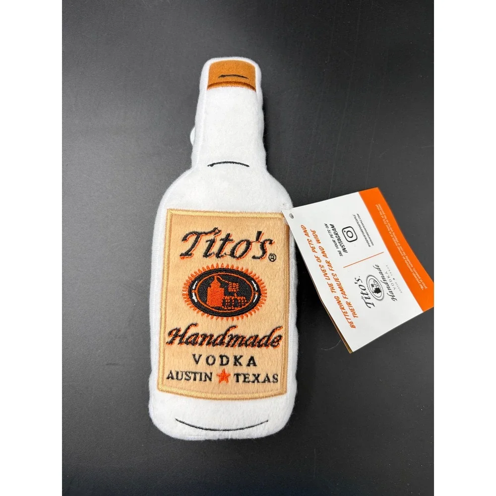 Titos Handmade Vodka PrideBites Squeaky Dog Toy White Plush Bottle 8.5 Inch NWT